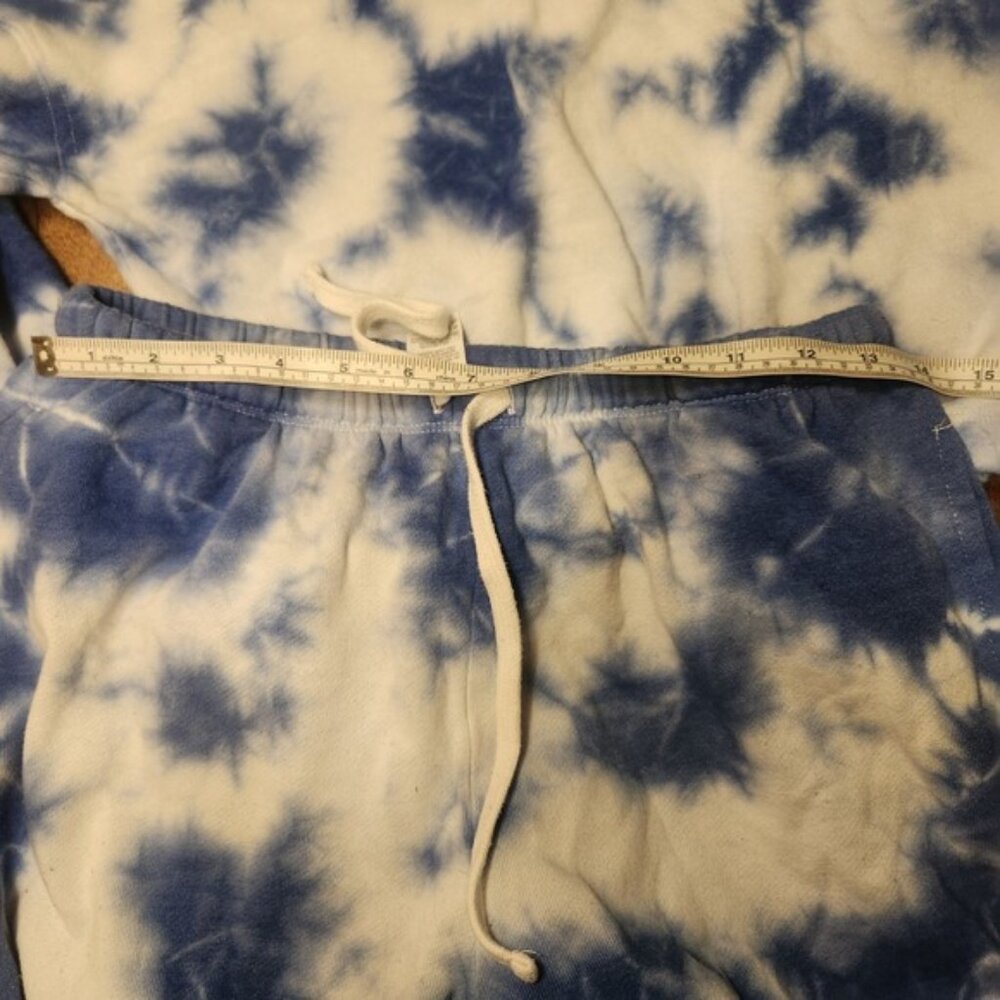 GARAGE Tie Dye Sweatshirt Jogger Pants Lounge Set Blue White P/S Cozy - Picture 5 of 7